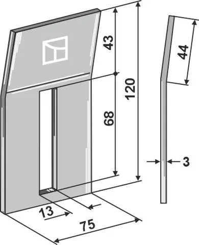 Avskraper for pakkevalse 120x75x3 mm, hull 13x68