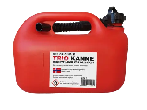 Trio Drivstoffkanne 5L Rød Norskprodusert. For bensin og diesel 5L