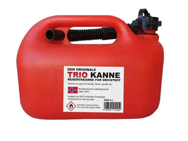Trio Drivstoffkanne 5L Rød Norskprodusert. For bensin og diesel 5L 