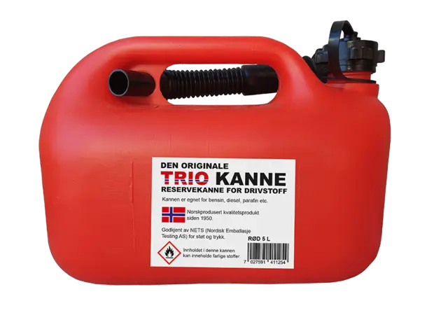 Trio Drivstoffkanne 5L Rød Norskprodusert. For bensin og diesel 5L 