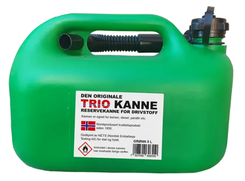 Trio Drivstoffkanne 5 L Grønn Norskprodusert. For bensin og diesel