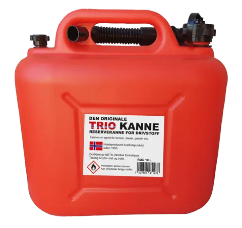 Trio Drivstoffkanne Rød 10L Norskprodusert. For bensin og diesel 10L
