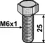 Hexagon bolt M6x1x25 M6x1, lengde 25 mm, kvalitet 8.8