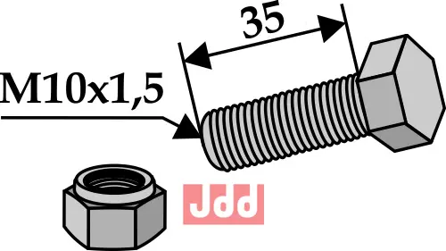 Bolt M10x1,5x35 - 8.8 m. Låsemutter - JDD Utstyr
