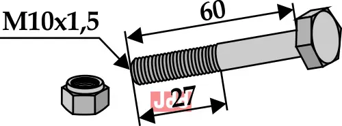 Bolt M10x1,5x60 - 8.8 m. Låsemutter - JDD Utstyr
