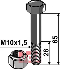 Bolt M10x1,5x65 - 10.9 m. Låsemutter Agria/Fischer/Hansa/Votex/Marsk-Stig