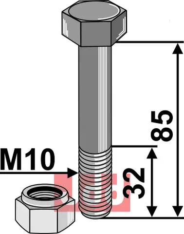 Bolt M10x1,5x85 - 10.9 m. L&#229;semutter Bomford/Epoke/Noremat/Marsk-Stig