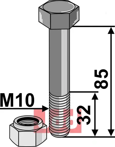 Bolt M10x1,5x85 - 10.9 m. Låsemutter - JDD Utstyr