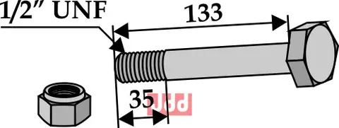 Sekskantskrue til Bomford Lengde 133 mm, 1/2''UNF