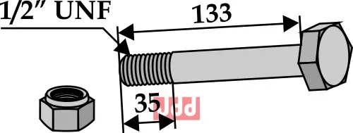 Bolt 1/2''UNFx133 - 8.8 m. Låsemutter Bomford 