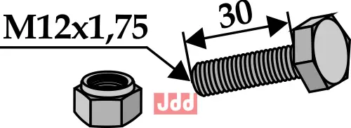 Bolt M12x1,75x30 - 8.8 m. Låsemutter - JDD Utstyr