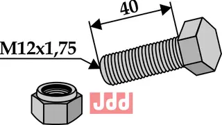 Bolt M12x1,75x40 - 8.8 m. Låsemutter JF