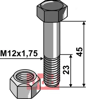 Bolt M12x1,75x45 - 10.9 m. Låsemutter Carroy et Giraudon