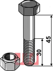 Bolt M12x1,75x45 - 10.9 m. Låsemutter