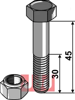 Bolt M12x1,75x45 - 10.9 m. Låsemutter