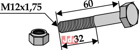 Bolt med Mutter selvlåsende - M12x1,75 – 10.9