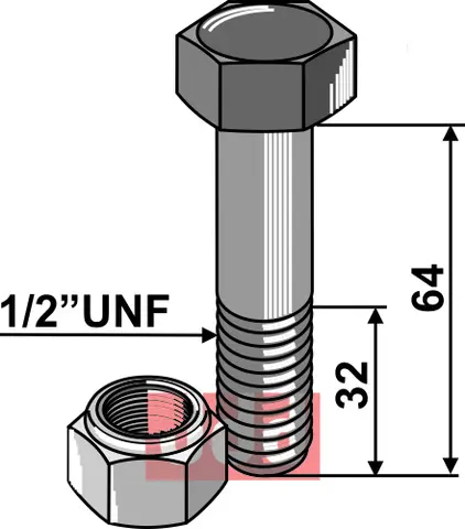 Bolt 1/2&#39;&#39;UNFx64 - 8.8 m. L&#229;semutter Epoke/Slagkraft og FM