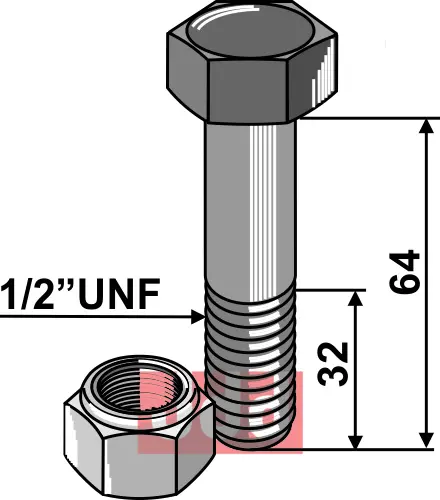 Bolt 1/2''UNFx64 - 8.8 m. Låsemutter Epoke/Slagkraft og FM 