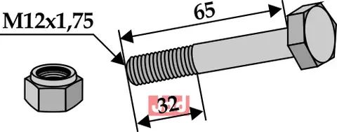 Bolt M12x1,75x65 - 10.9 m. Låsemutter Ferri/Turner