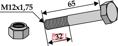 Bolt M12x1,75x65 - 10.9 m. Låsemutter - JDD Utstyr