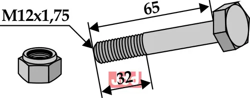 Bolt M12x1,75x65 - 12.9 m. Låsemutter - JDD Utstyr