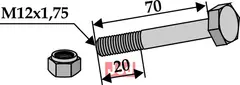 Bolt M12x1,75x70 - 10.9 m. Låsemutter Passer til mange fabrikater