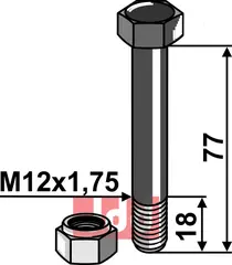 Bolt M12x1,75x77 - 10.9 m. L&#229;semutter Til Ducker