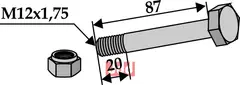 Bolt M12x1,75x87 - 8.8 m. Låsemutter Gilbers