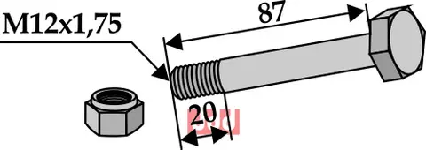 Bolt M12x1,75x87 - 8.8 m. L&#229;semutter Gilbers