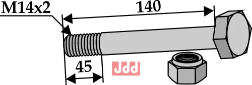 Bolt M14x2x140- 10.9 m. Låsemutter - JDD Utstyr