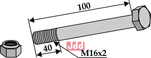 Bolt M16x2x100 - 10.9 m. L&#229;semutter Passer til mange fabrikater