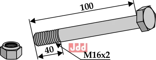 Bolt M16x2x100 - 10.9 m. Låsemutter - JDD Utstyr