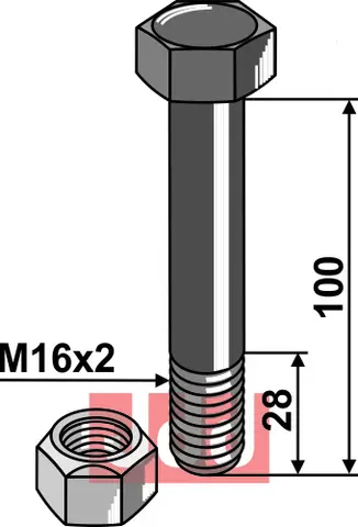 Bolt M16x2x100 - 10.9 m. L&#229;semutter Vogel u. Noot/M&#252;thing/Twose