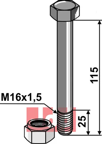 Bolt M16x1,5x115 - 8.8 m. L&#229;semutter Mulag/Nicolas/Noremat/Rousseau/S.M.A.
