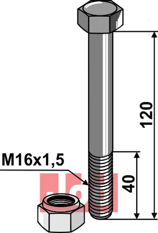 Bolt M16x1,5x120 - 10.9 m. L&#229;semutter Agrimaster