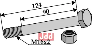 Bolt M16x2x124 - 8.8 m. Låsemutter Gilbers