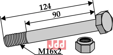 Bolt M16x2x124 - 8.8 m. L&#229;semutter Gilbers