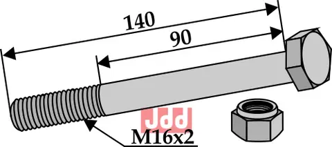 Bolt M16x2x140 - 8.8 m. L&#229;semutter Gilbers/Agricom