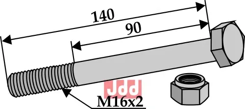 Bolt M16x2x140 - 8.8 m. Låsemutter - JDD Utstyr