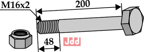 Bolt M16x2x200 - 8.8 m. L&#229;semutter Seppi
