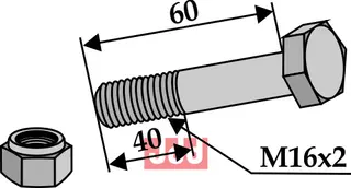 Bolt M16x2x60 - 10.9 m. Låsemutter Claas/Ferri/Kuhn/Nobili/Vogel u. Noot