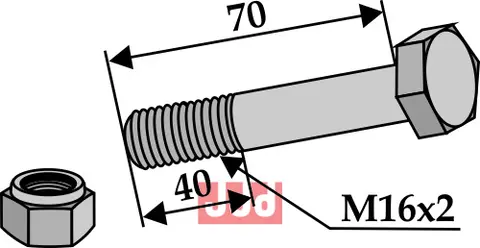 Bolt M16x2x70 - 10.9 m. Låsemutter HMF