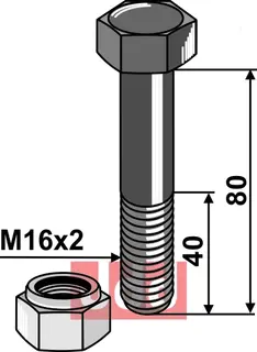 Bolt M16x2x80 - 10.9 m. Låsemutter Votex/Müthing
