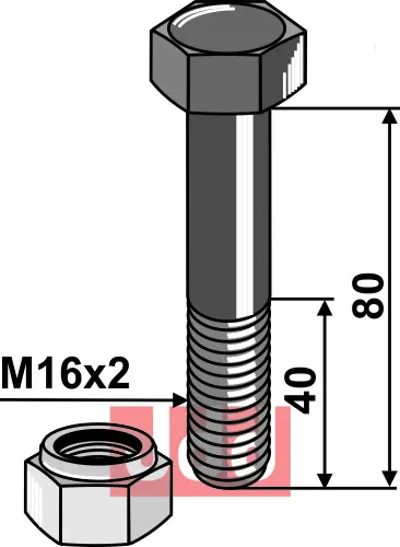 Bolt M16x2x80 - 10.9 m. Låsemutter - JDD Utstyr