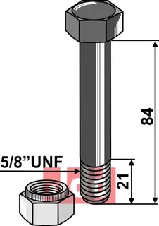 Bolt 5/8''UNFx84 - 10.9 m. Låsemutter Bomford/Mc Connel/Twose