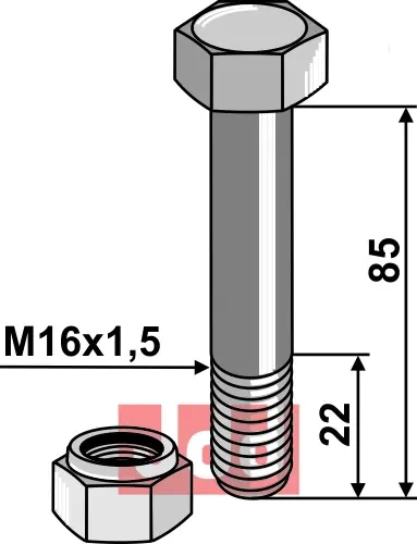 Bolt M16x1,5x85 - 10.9 m. Låsemutter - JDD Utstyr
