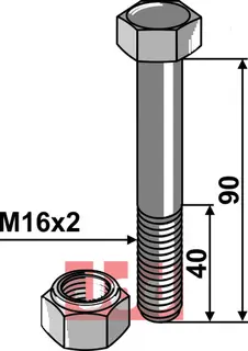Bolt M16x2x90 - 10.9 m. L&#229;semutter Passer til mange fabrikater