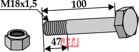 Bolt M18x1,5x100 - 10.9 m. L&#229;semutter M.E.A.A.T./OMARV/Alpego