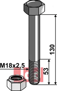 Bolt M18x2,5x130 - 10.9 m. Låsemutter Dragone