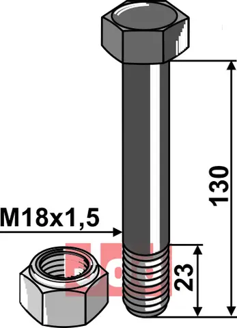Bolt M18x1,5x130 - 10.9 m. L&#229;semutter